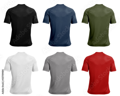 Collection of blank t-shirt isolated on white background. Back view