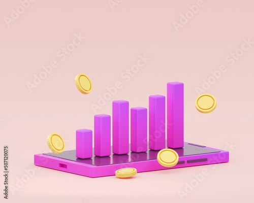 Purple Mobile finance business investment. growth statistics trading concept. banner, exchange, 3d render.