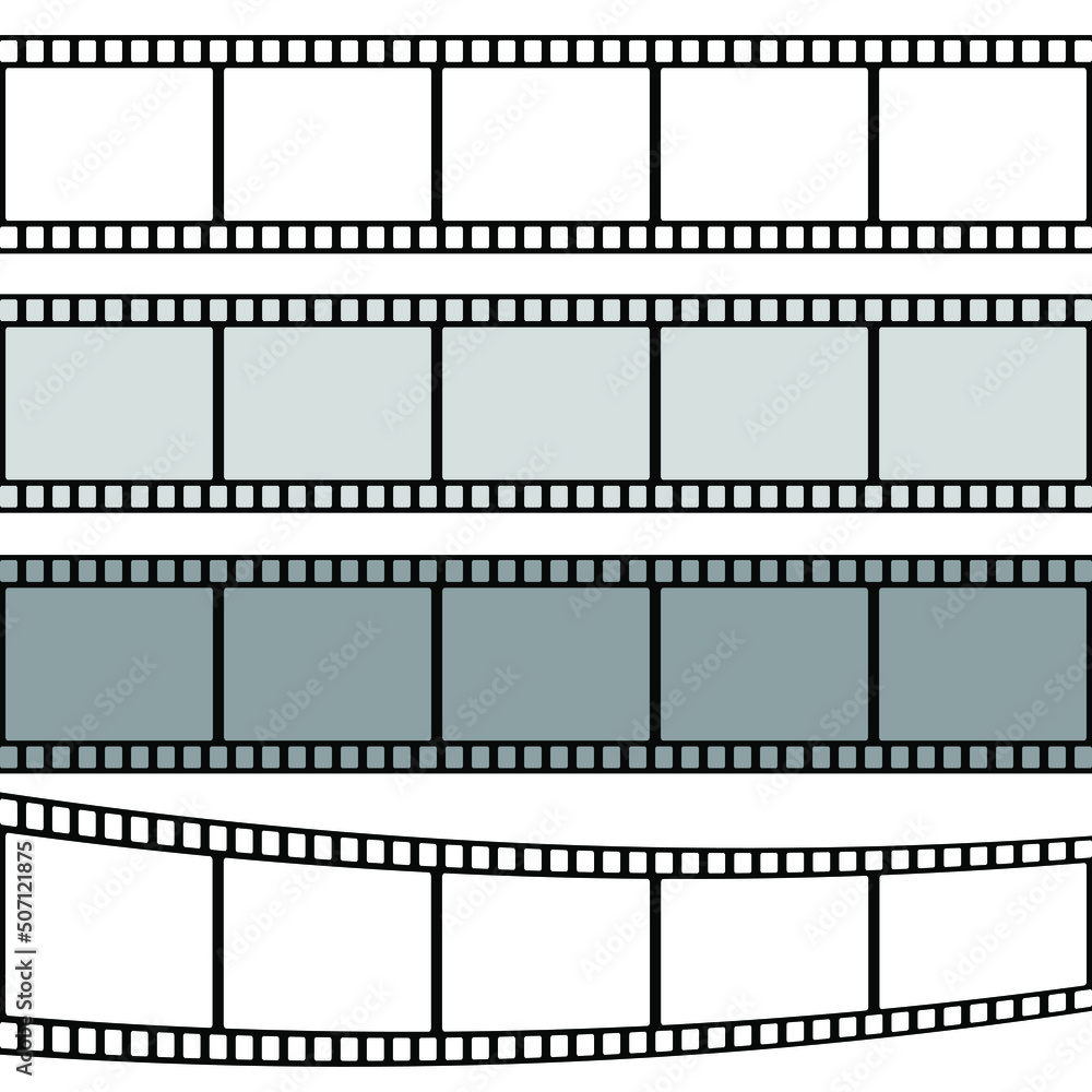 Set of frames of film strip or photographic film. Vector illustration isolated on transparent background