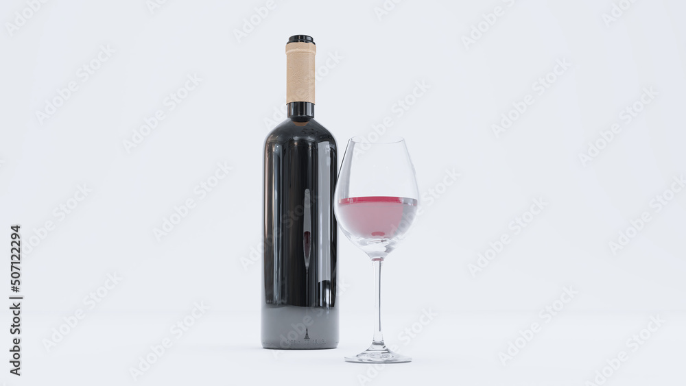 3d render of bottle of wine with glass cup isolated over white background 3d render of bottle of wine with glass cup isolated over white background