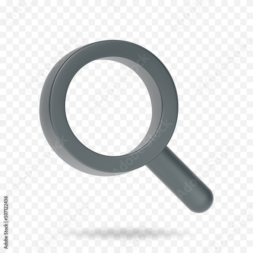 3D render magnifier icon. Search, exploration or investigation concept minimal vector illustration.
