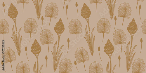Canvastavla Japanese style pattern with linear burdock and Celosia flower