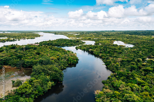 Peru. Aerial view of Rio Momon. Top View of Amazon Rainforest, near Iquitos, Peru. South America. 