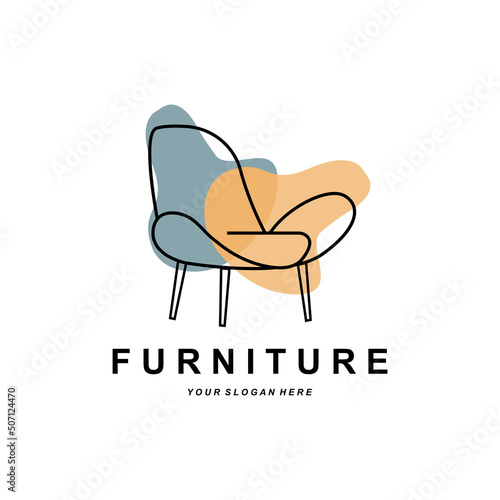 furniture logo, home furnishing design, room icon illustration, table, chair, lamp, frame, clock, flower pot