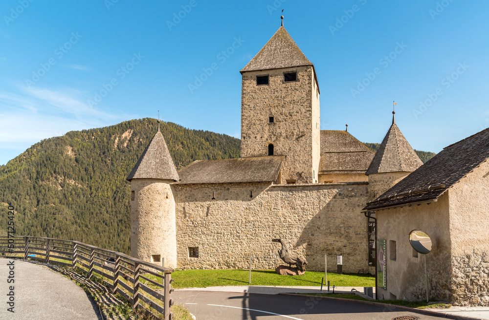 View of Castel Tor in San Martino in Badia in Val Badia, province of Bolzano, South Tyrol, Italy