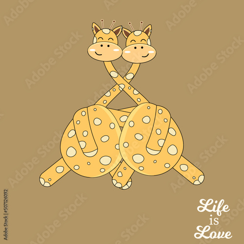 Animals on a brown background entwined together with happiness. Life is love. Vector stock illustration