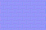 Normal map seamless pattern of pavement with interlocking blocks. Bump mapping of pathway texture top view. Outdoor concrete slab sidewalk. Figured geometric surface for 3d shaders of materials
