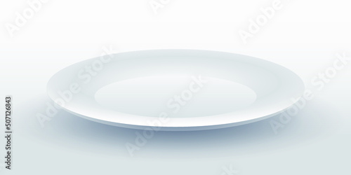 Empty white plate isolated on white background. Vector illustration.