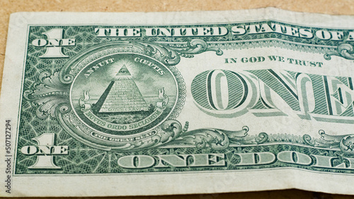 All seeing eye on pyramid on Back of US dollar bill