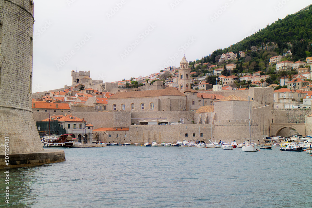 port of the old city of dubrovnik seen from the jetty with the city in the background