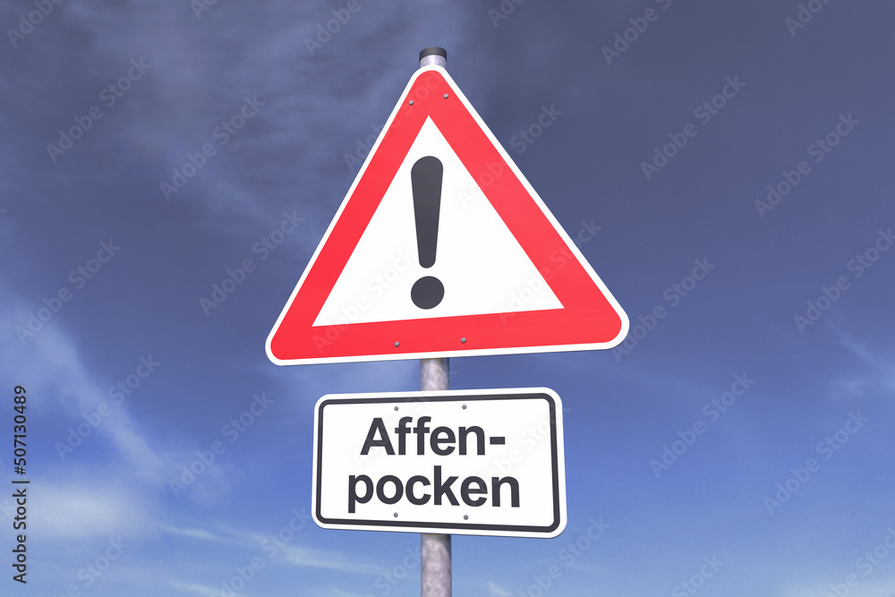 3d Illustation - Verkehrsschild - Affenpocken - Himmel - Wolken 3d Illustation - Verkehrsschild - Affenpocken - Himmel - Wolken