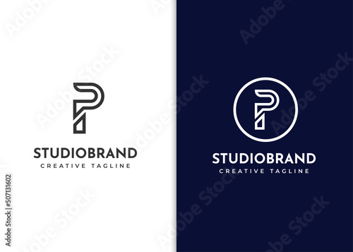 Elegant letter p monogram logo design linear style