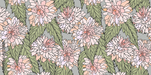 Vintage gentle pattern with pink flowers and leaves