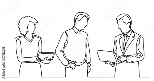 continuous line drawing of business people talking