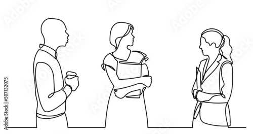 continuous line drawing of business people talking © OneLineStock