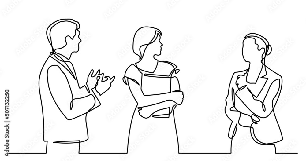 continuous line drawing of business people talking continuous line drawing of business people talking