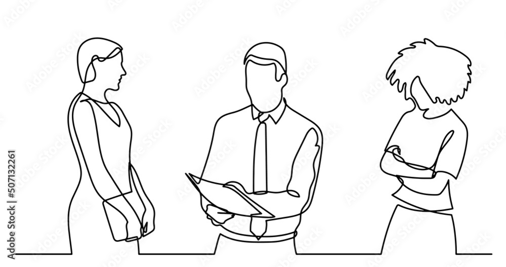 continuous line drawing of business people talking