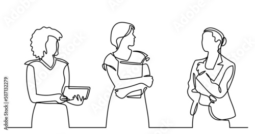 continuous line drawing of business people talking