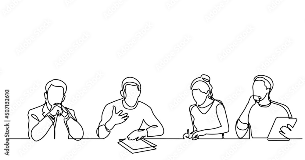 continuous line drawing of office workers at business meeting continuous line drawing of office workers at business meeting