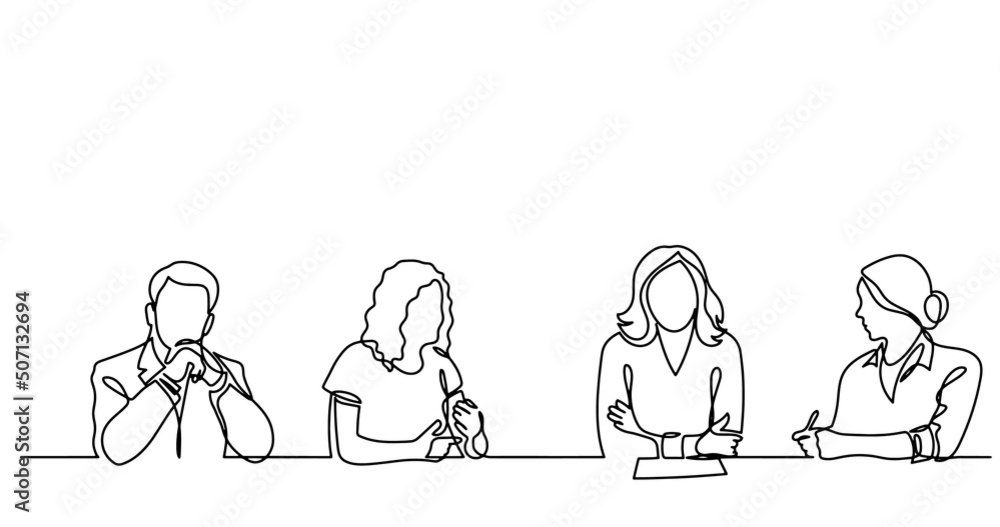 continuous line drawing of office workers at business meeting continuous line drawing of office workers at business meeting
