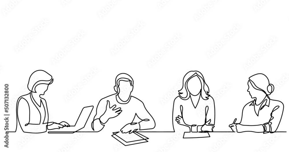continuous line drawing of office workers at business meeting continuous line drawing of office workers at business meeting