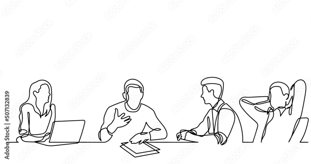 continuous line drawing of office workers at business meeting continuous line drawing of office workers at business meeting