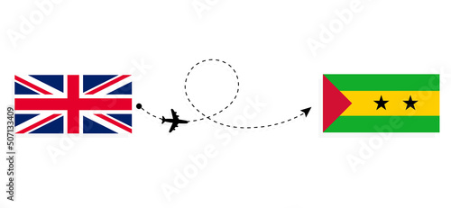 Flight and travel from United Kingdom of Great Britain to Sao Tome and Principe by passenger airplane Travel concept