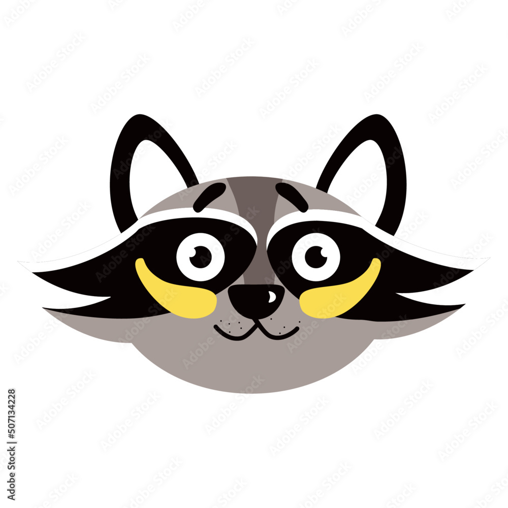 The Raccoon makes patches and is happy. Funny animal. Cartoon. Vector stock illustration. White background. isolated