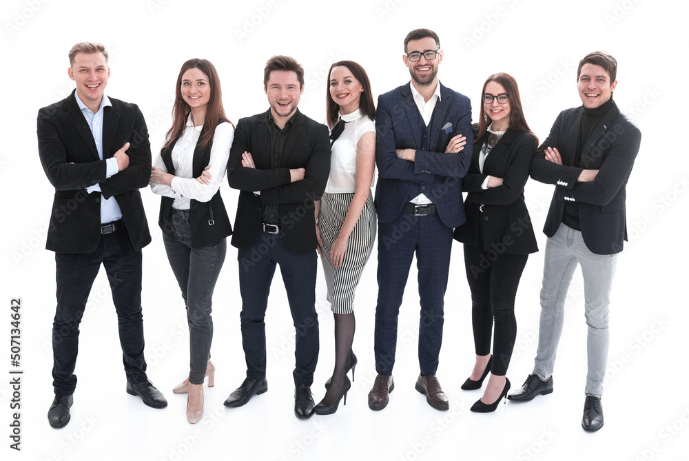 Happy business team with arms crossed over white background Happy business team with arms crossed over white background