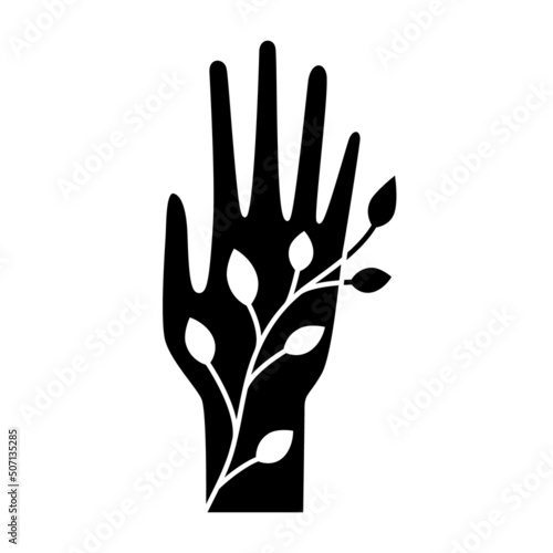 Hand silhouette with floral elements. Elegant gesture.