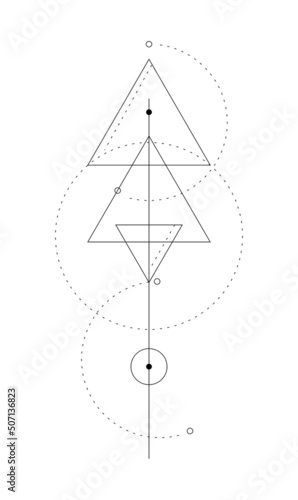 Geometric tattoo, Line Dot Tattoo vector art, black ink tattoo with geometric shapes