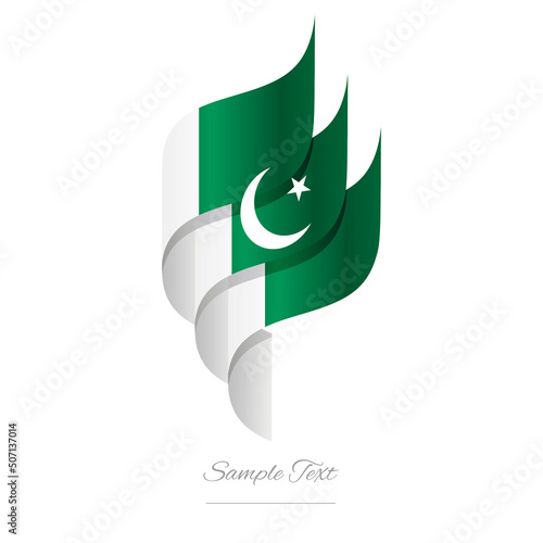 Pakistan abstract 3D wavy flag white green modern Pakistani ribbon torch flame strip logo icon vector