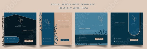 Set of social media post template in luxury concept background for spa advertisement