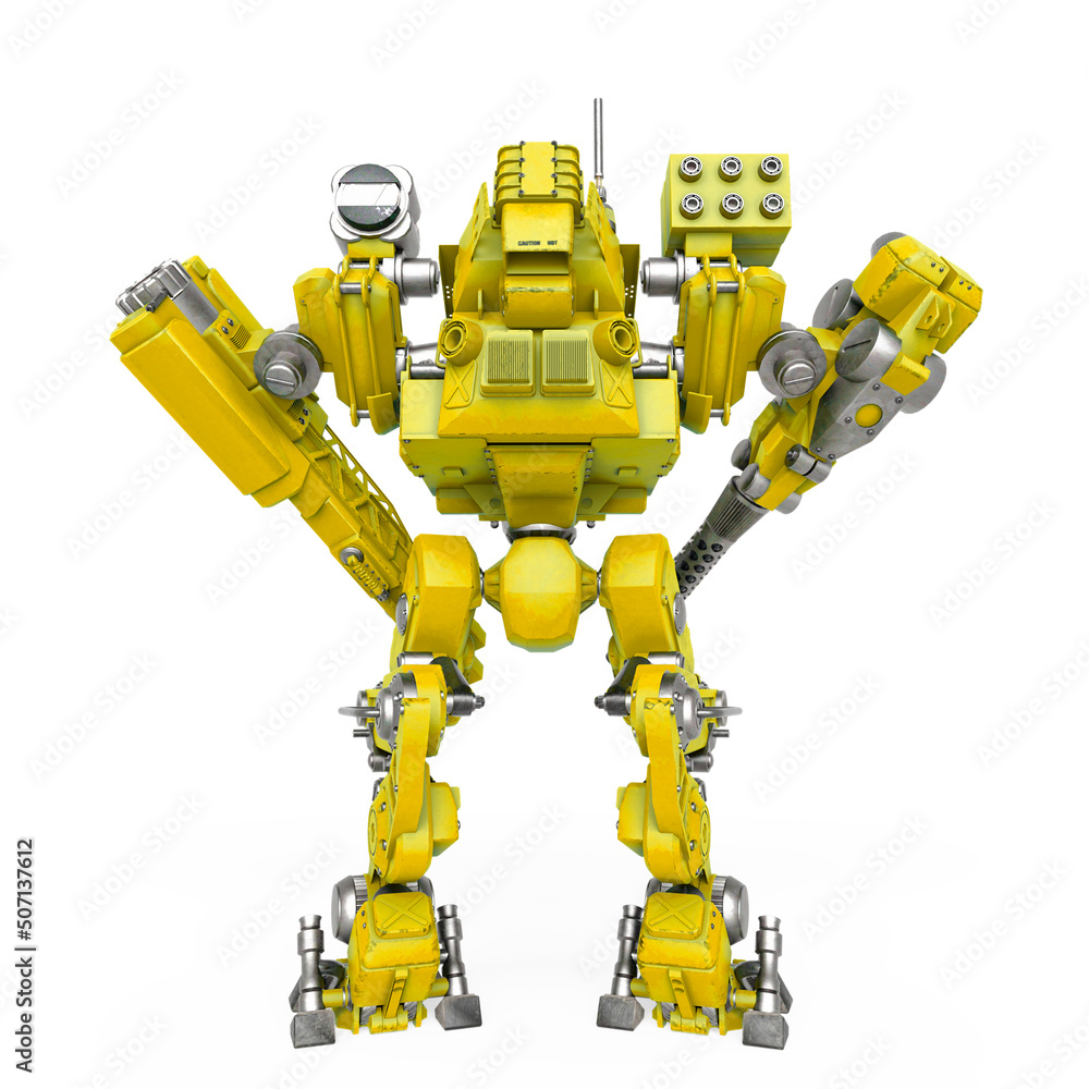 combat machine is standing by rear view combat machine is standing by rear view
