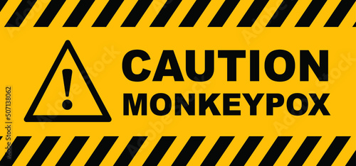 Cartoon monkey virus or monkeypox. The virus belongs to the genus Orthopoxvirus in the family Poxviridae. infectious disease. Vector monkey pox symbol or icon. Stop, signboard, do not enter.