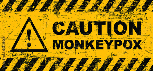 Cartoon monkey virus or monkeypox. The virus belongs to the genus Orthopoxvirus in the family Poxviridae. infectious disease. Vector monkey pox symbol or icon. Stop, signboard, do not enter.