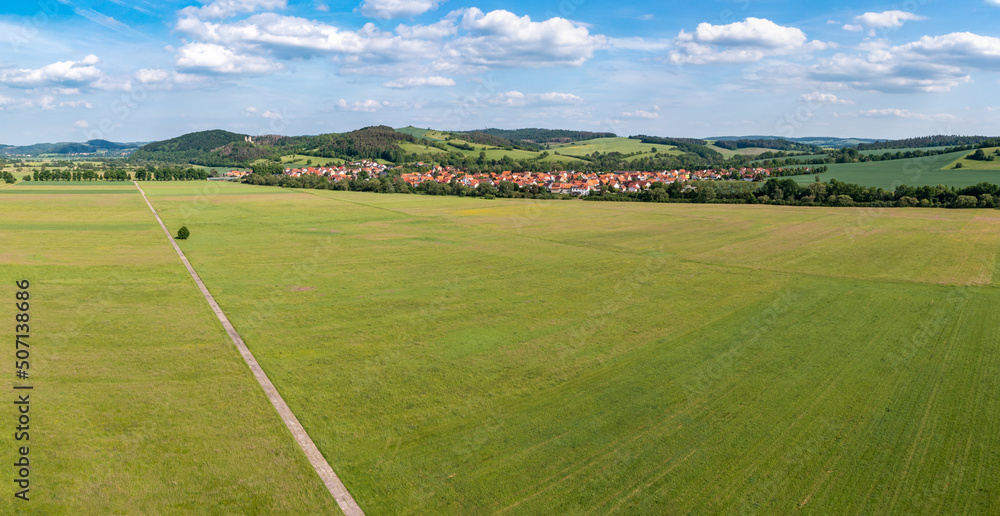 Naklejka premium landscape with field in the werra valley between Hesse and Thuringia at Herleshausen