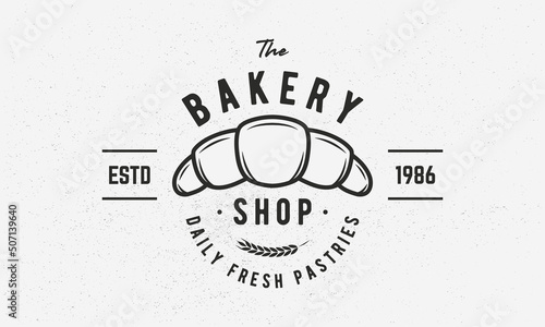 Bakery logo, poster. Bakery Hipster logo with croissant. Sweet Shop, Bake shop, pastry shop. Vector emblem template.