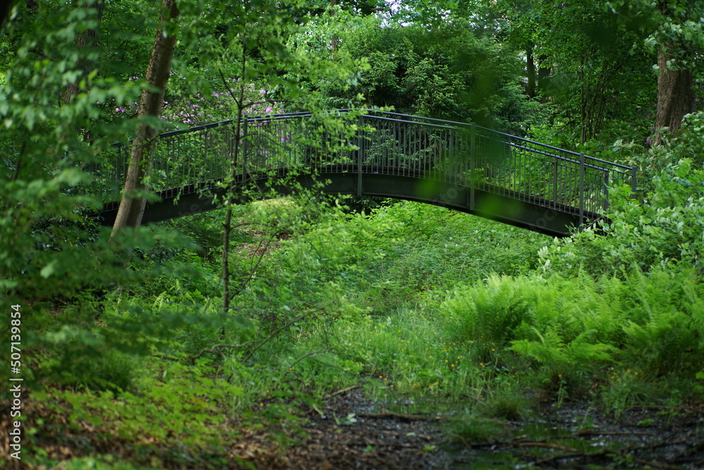 Obraz premium Brücke mit einem Bogen in einem Park oder Garten mit