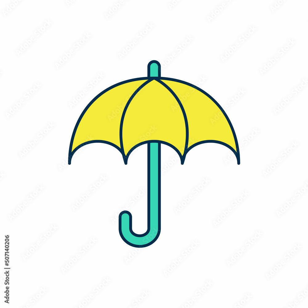Filled outline Umbrella icon isolated on white background. Insurance concept. Waterproof icon. Protection, safety, security concept. Vector