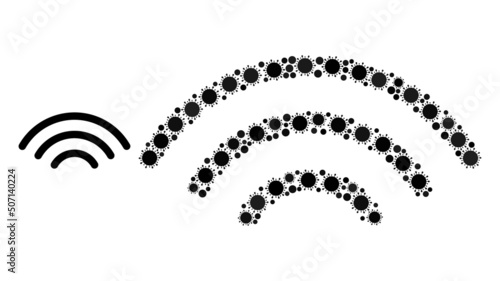 Broadcasting source mosaic icon. Vector mosaic made with scattered bacterium icons. Covid-2019 mosaic broadcasting source icon. Broadcasting source mosaic for medical images.