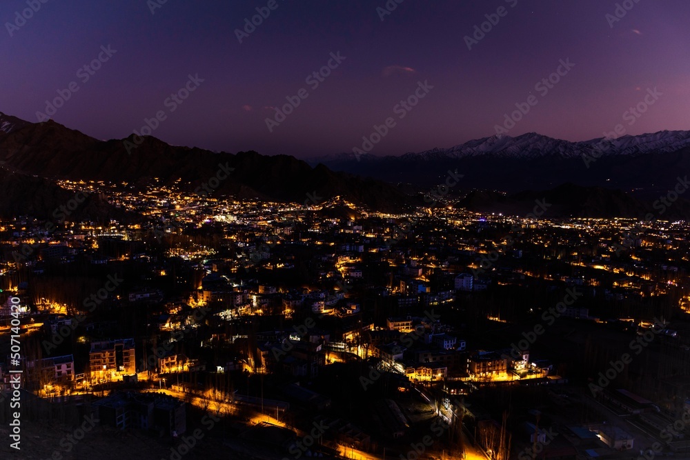 Beautiful view of evening at Leh city from shanti stupa in Leh Ladakh, India Beautiful view of evening at Leh city from shanti stupa in Leh Ladakh, India
