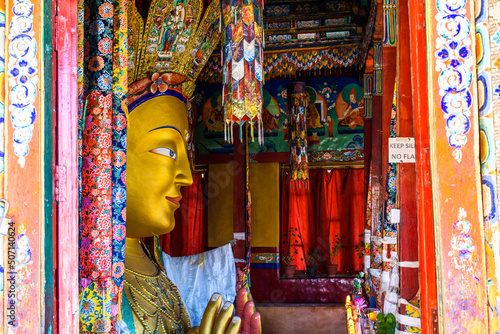 Beautiful and respectful golden buddha statue (Maitreya Buddha statue) in Thiksey monastery temple , Leh-Ladakh , India © Sumit