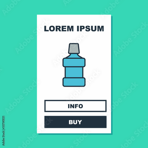 Filled outline Mouthwash plastic bottle icon isolated on turquoise background. Liquid for rinsing mouth. Oralcare equipment. Vector