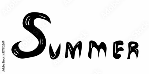 Black summer title. Calligraphic doodle text on white background.