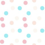 Blue, pink, and cream pastel straight line circle, random seamless pattern on the white background. Vector illustration.