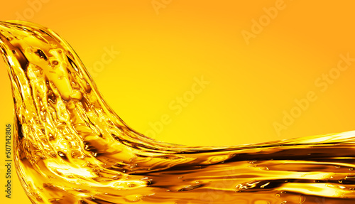 Golden oil liquid background. Golden wave on yellow background. For projects with oil, honey, beer, shampoo, hygiene products, washing powder, cosmetics