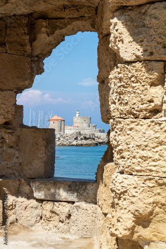 view from the fortifications to the old port of rhodes