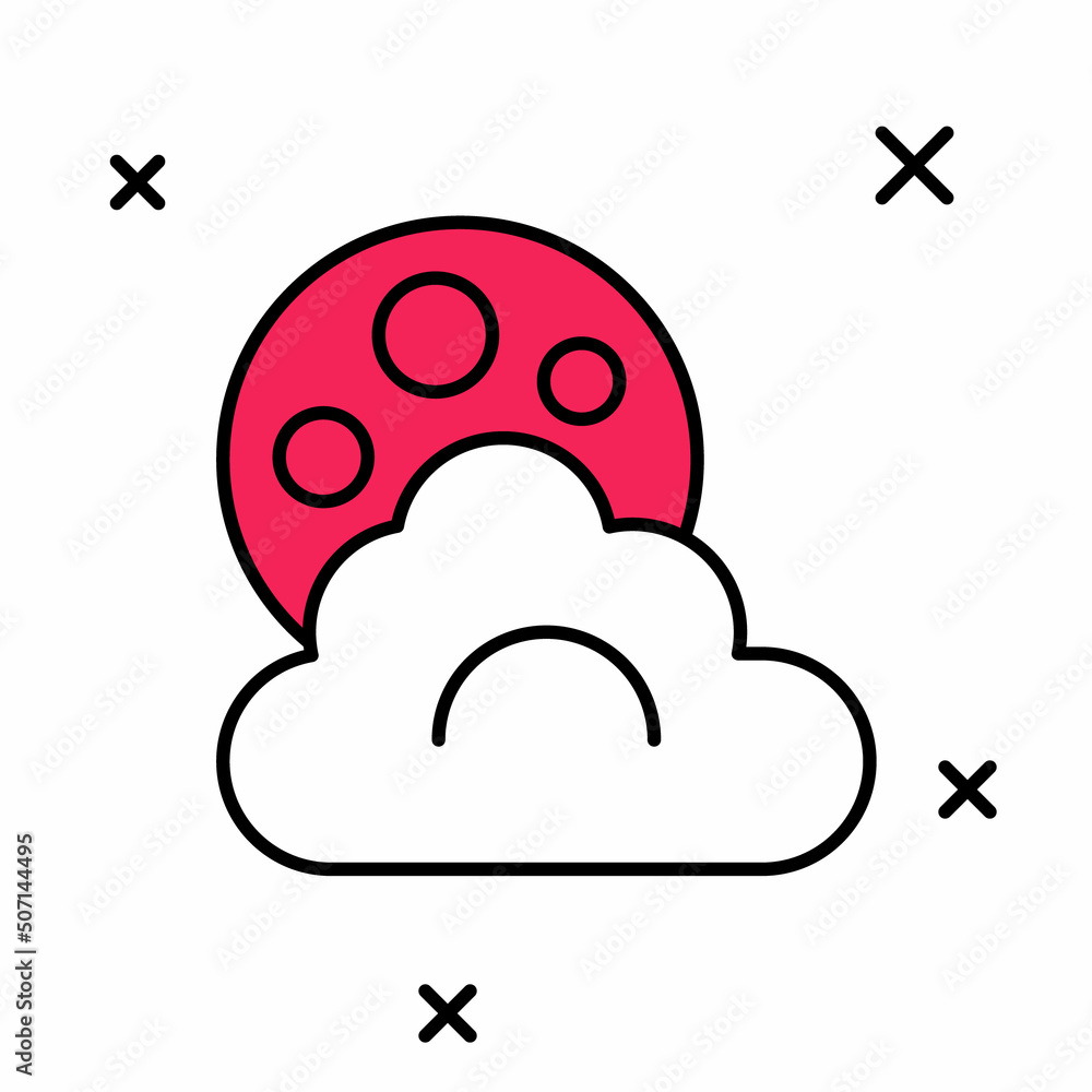 Filled outline Cloud with moon icon isolated on white background. Cloudy night sign. Sleep dreams symbol. Night or bed time sign. Vector Filled outline Cloud with moon icon isolated on white background. Cloudy night sign. Sleep dreams symbol. Night or bed time sign. Vector