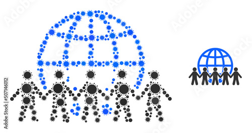 World people mosaic icon. Vector mosaic created of scattered coronavirus parts. Covid mosaic world people icon. World people mosaic for isolation images.